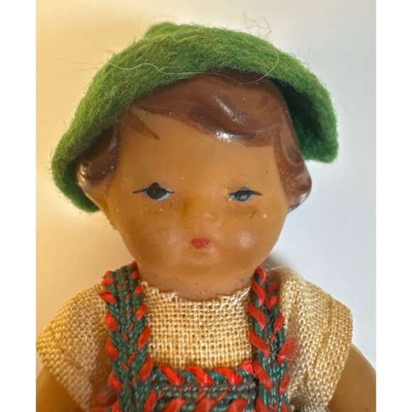 Vintage German ARI Rubber Doll 3" Dollhouse Miniature Red Shoes Green Hat - Picture 4 of 6